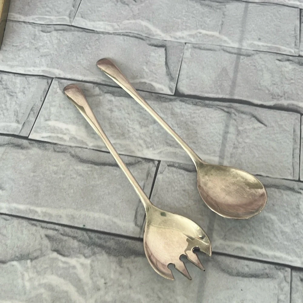Vintage Silver plated Italian salad serving utensil spoon & fork silverware
